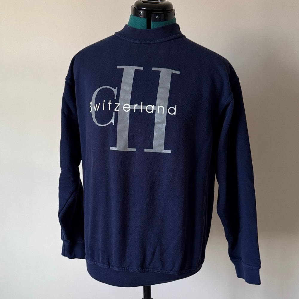 Vintage Ronweil Swiss Styled Crewneck Sweatshirt CH Switzerland Navy Blue | S